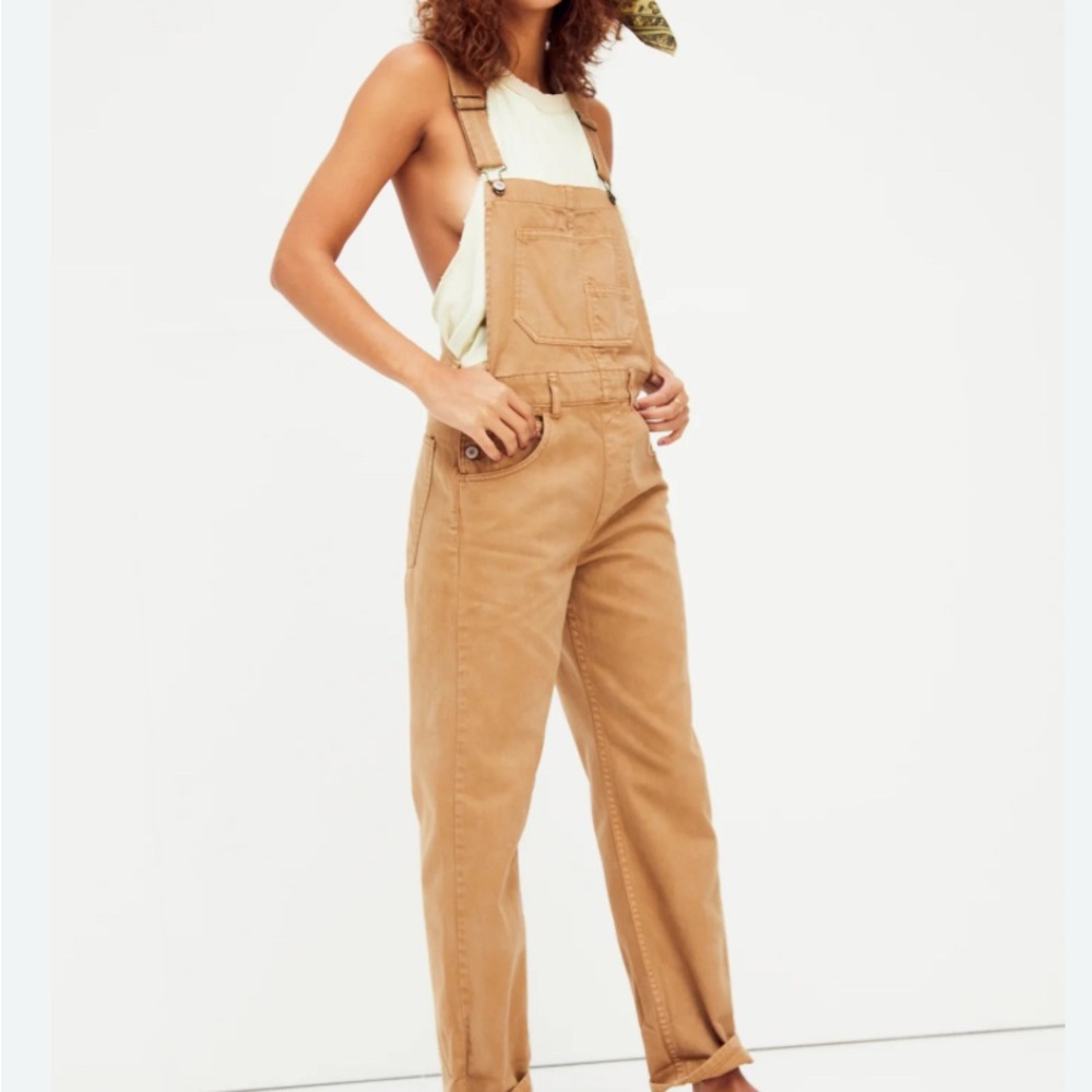 Free People Tan Caramel Denim Overalls